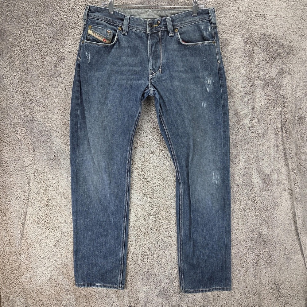 Diesel Jeans Mens 33x30 Blue Yarik Regular Straight Button Fly Made Italy 0070Y